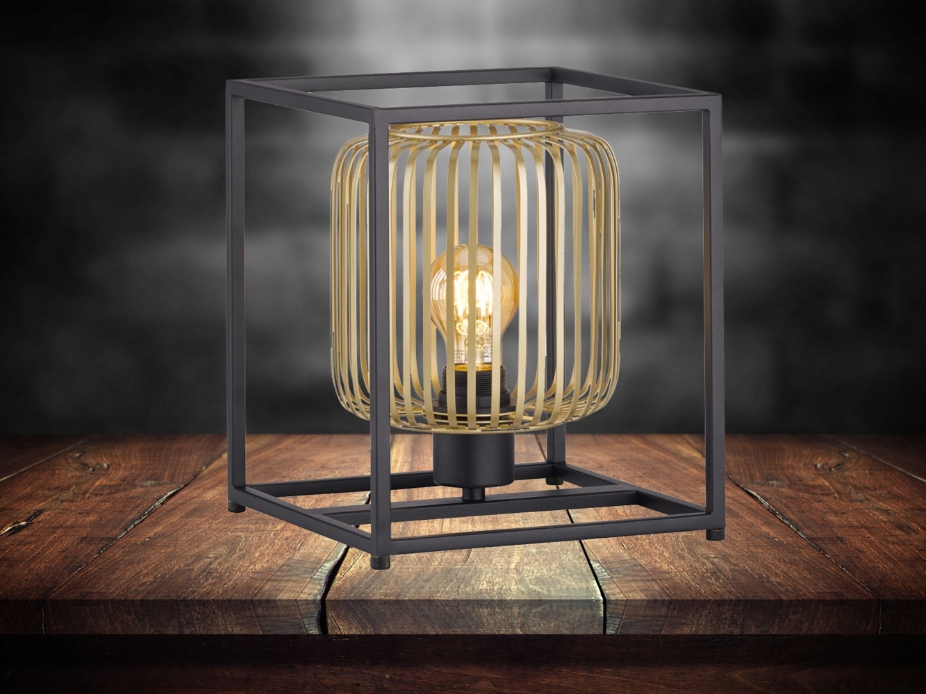 Kleine Tischlampe Schwarz Gold mit LED dimmbar, Quadrat 23cm Bild 1