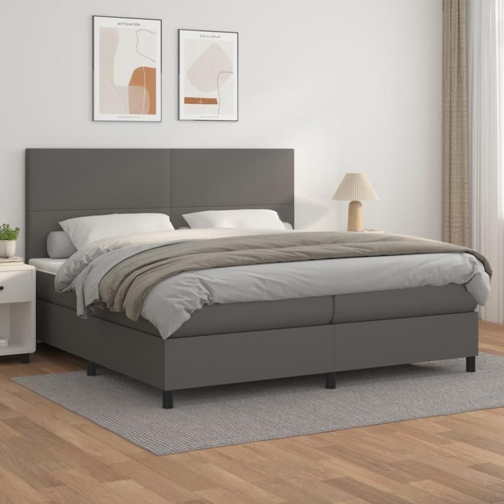 vidaXL Boxspringbett mit Matratze Grau 200x200 cm Kunstleder 3142747 Bild 1