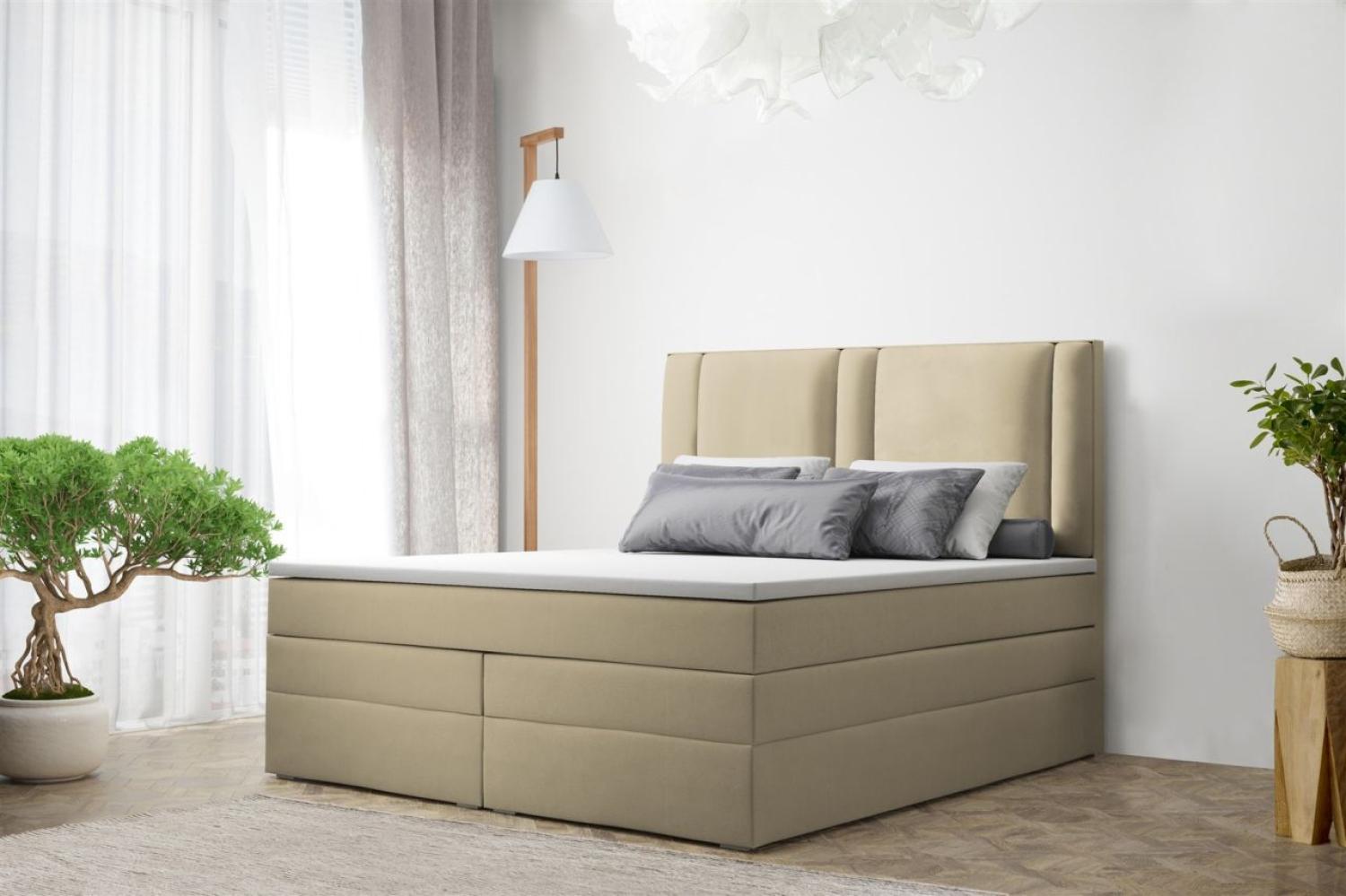 Boxspringbett Schlafzimmerbett CANDELA DELUX 140x200cm in Stoff Cappuccino Bild 1