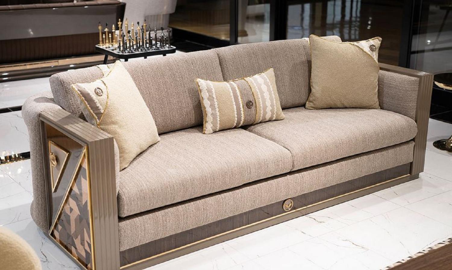 Casa Padrino Luxus Sofa Grau / Braun / Gold - Wohnzimmer Sofa - Hotel Sofa - Wohnzimmer Möbel - Hotel Möbel - Luxus Möbel Bild 1