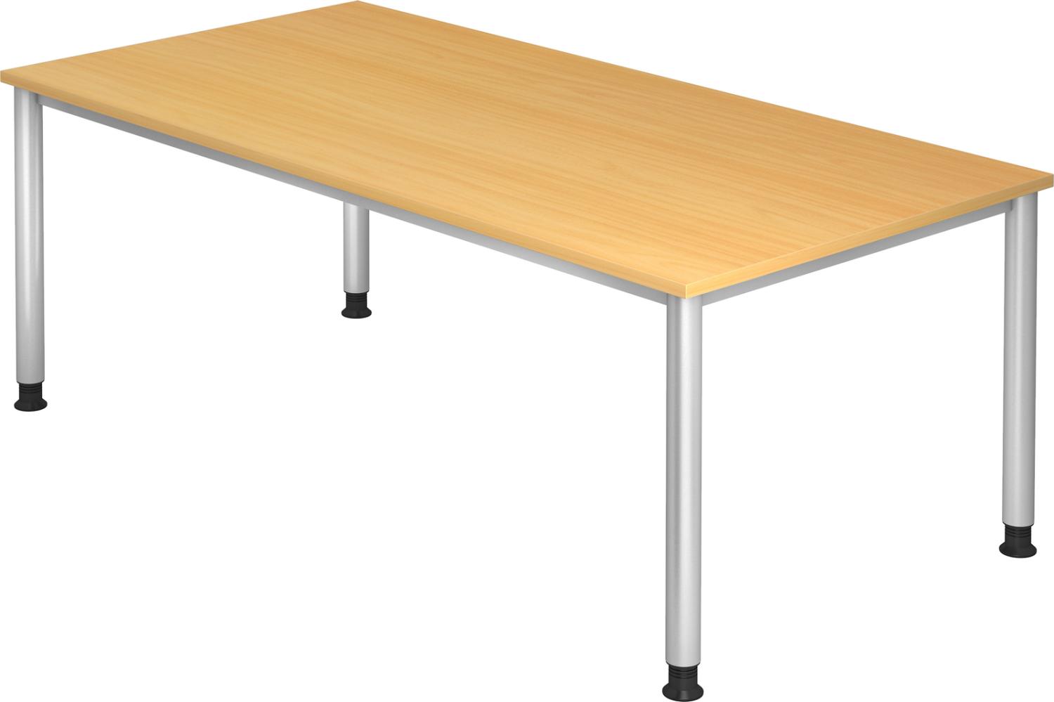 bümö höhenverstellbarer Schreibtisch H-Serie 200x100 cm in Buche, Gestell in Silber - großer PC Tisch für's Büro manuell höhenverstellbar, Computertisch verstellbar, HS-2E-6 Bild 1