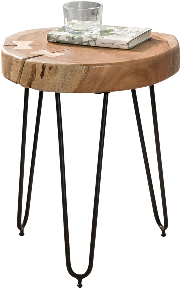 Massivholz Akazie Beistelltisch BAGLI 30x30 cm Wohnzimmertisch Massiv Anstelltisch Holztisch Echtholz Baumkante Bild 1
