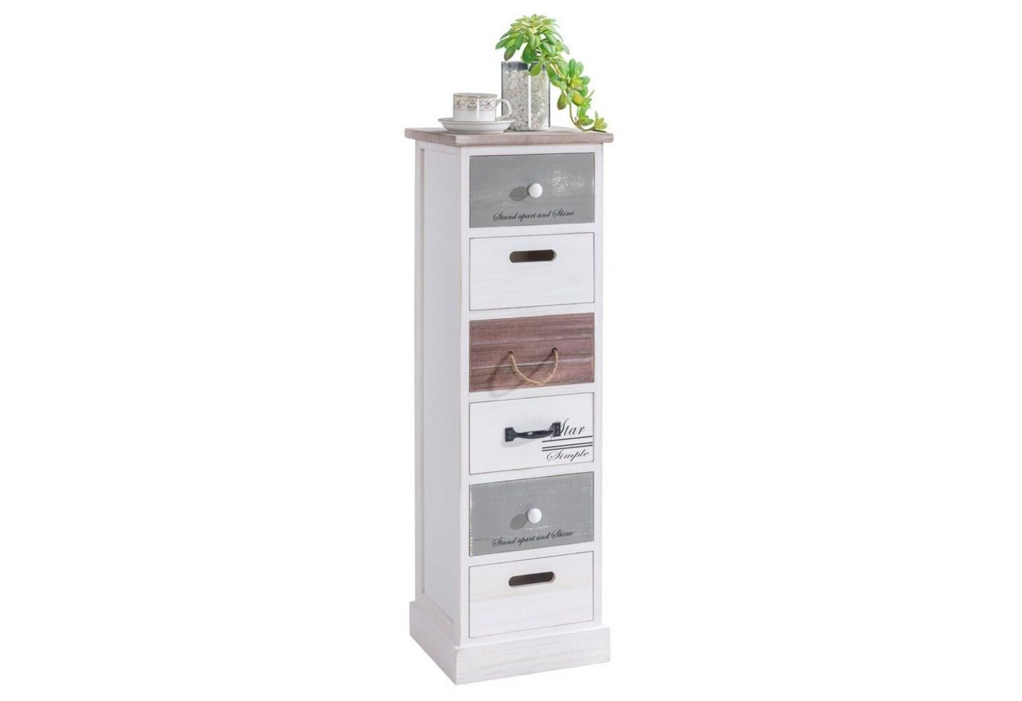 CARO-Möbel Standregal Aviano mit 6 Schubladen, kleine Kommode im Vintage Stil, Schubladenkommode im Shabby Look Bild 1