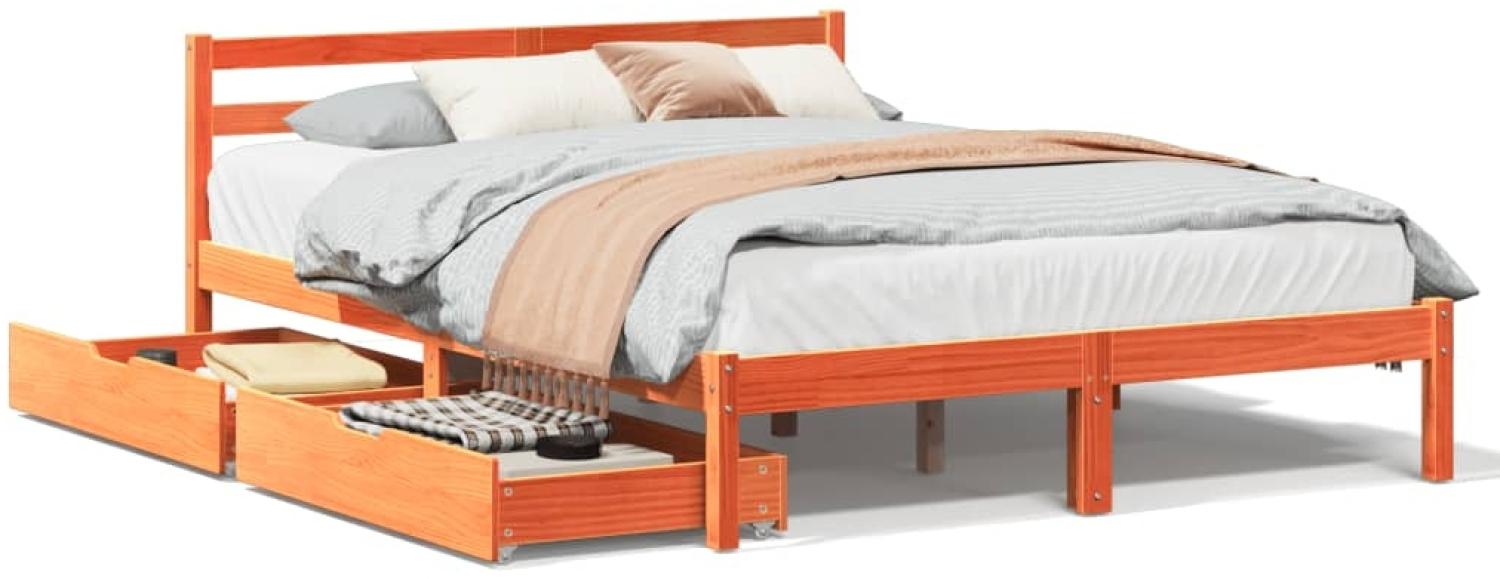 vidaXL Massivholzbett ohne Matratze Wachsbraun 135x190 cm Kiefernholz 3301553 Bild 1