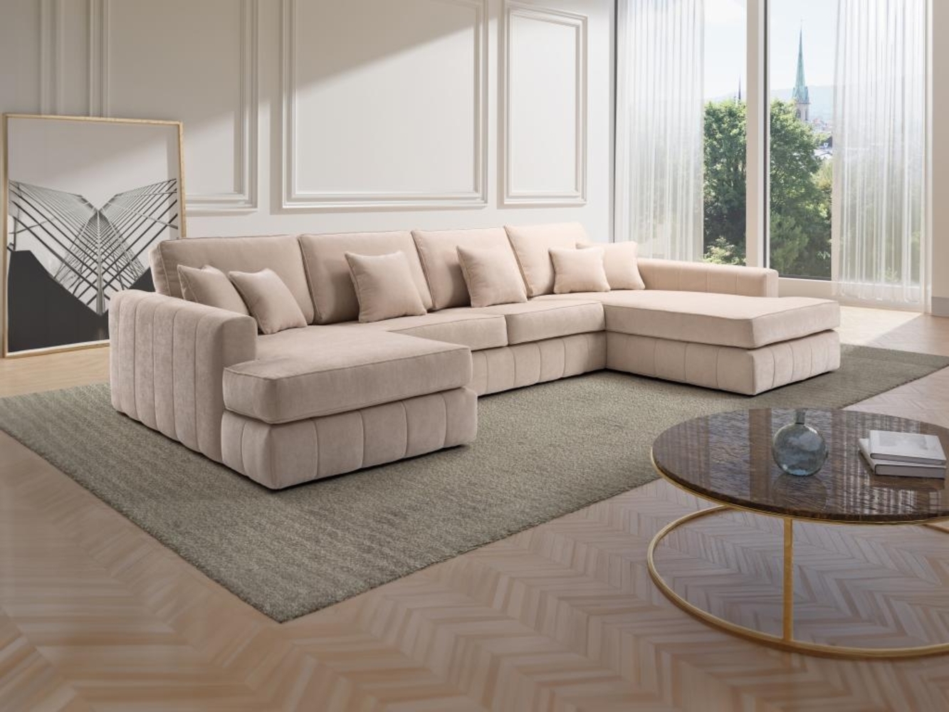 Vente-unique - Große Wohnlandschaft - Ecke rechts - Stoff - Beige - BERGOTA Bild 1