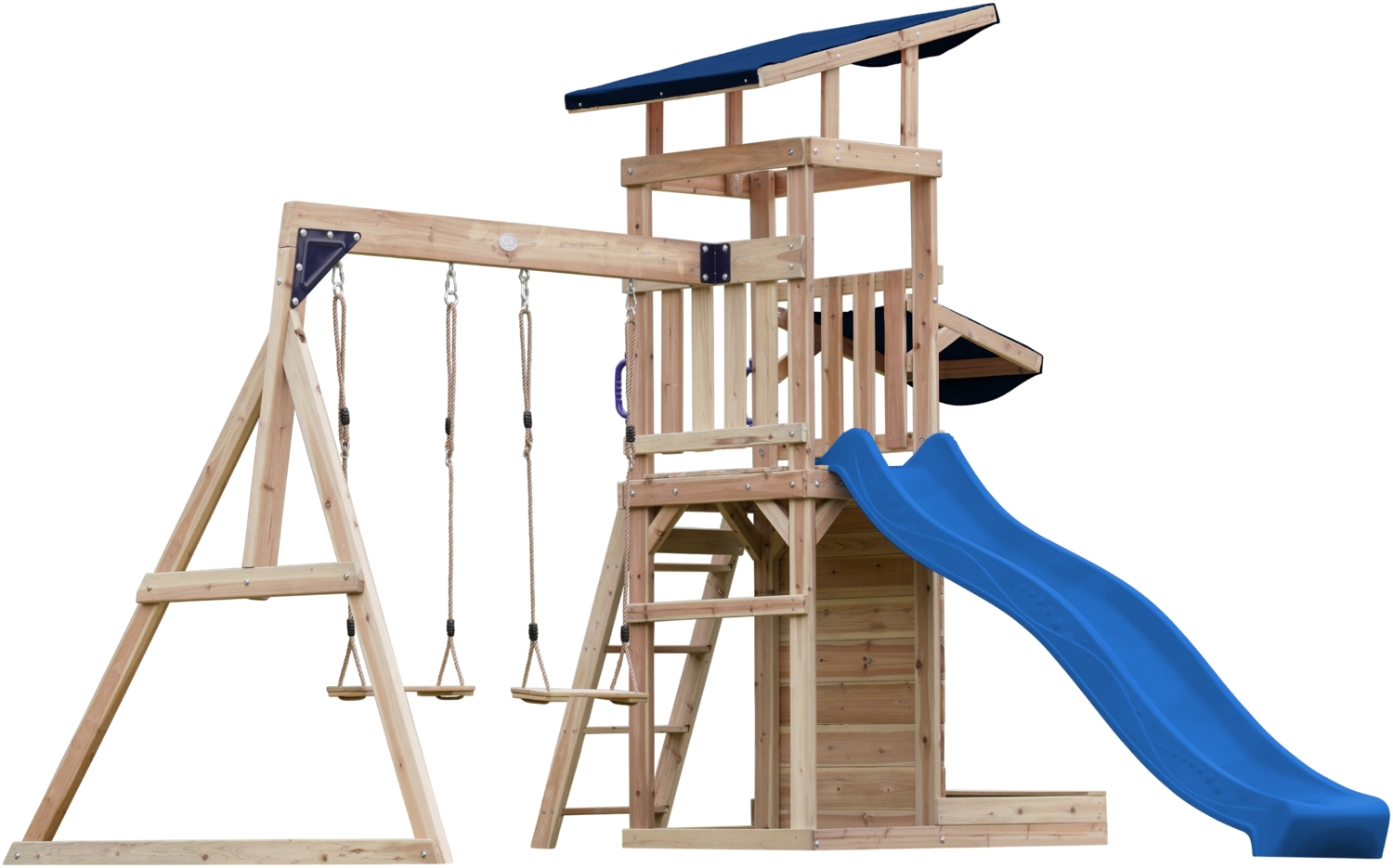 AXI Malik Spielturm aus Holz mit 2 Schaukeln XXL Spielhaus / Spielplatz für Kinder mit Sandkasten, Spielwand & Rutsche in Blau | Braun, grün | Holz | 336 cm Bild 1