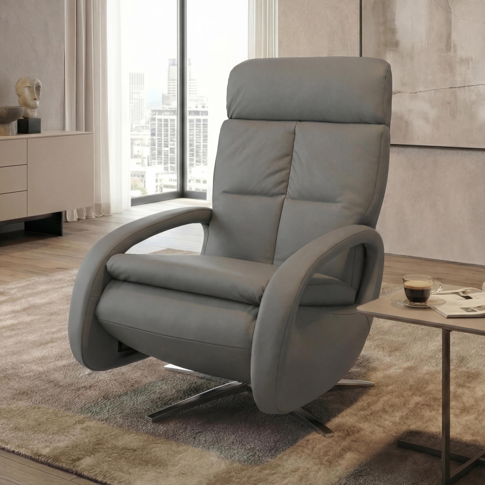 Relaxsessel HWC-L11, TV-Sessel Liegesessel, Liegefunktion drehbar, elektrisch verstellbar Voll-Leder ~ grau Bild 1
