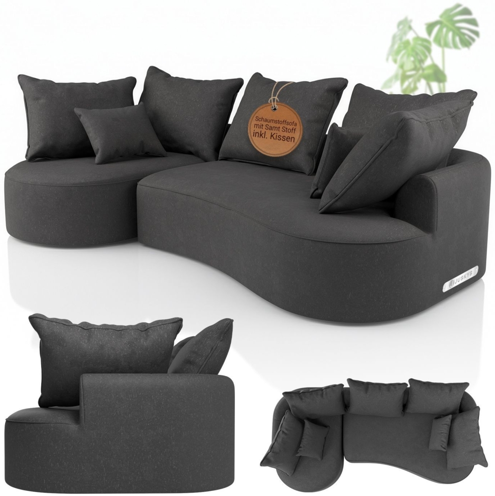 Juskys Sofa Tirano - Samt Dunkelgrau , Ecksofa mit L-Form, mit Rücken- & Dekokissen, 4-Sitzer Eckcouch, Schaumstoff - Ottomane links Bild 1