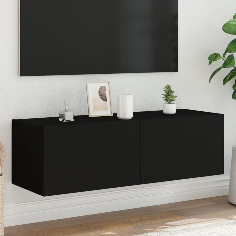 vidaXL TV-Wandschrank mit LED-Leuchten Schwarz 100x35x31 cm 837296 Bild 1