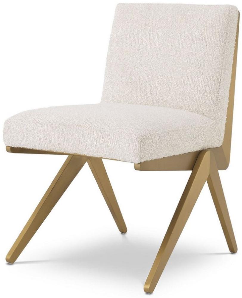 Casa Padrino Luxus Esszimmerstuhl Creme / Messingfarben 54,5 x 62 x H. 80 cm - Luxus Esszimmer Möbel Bild 1