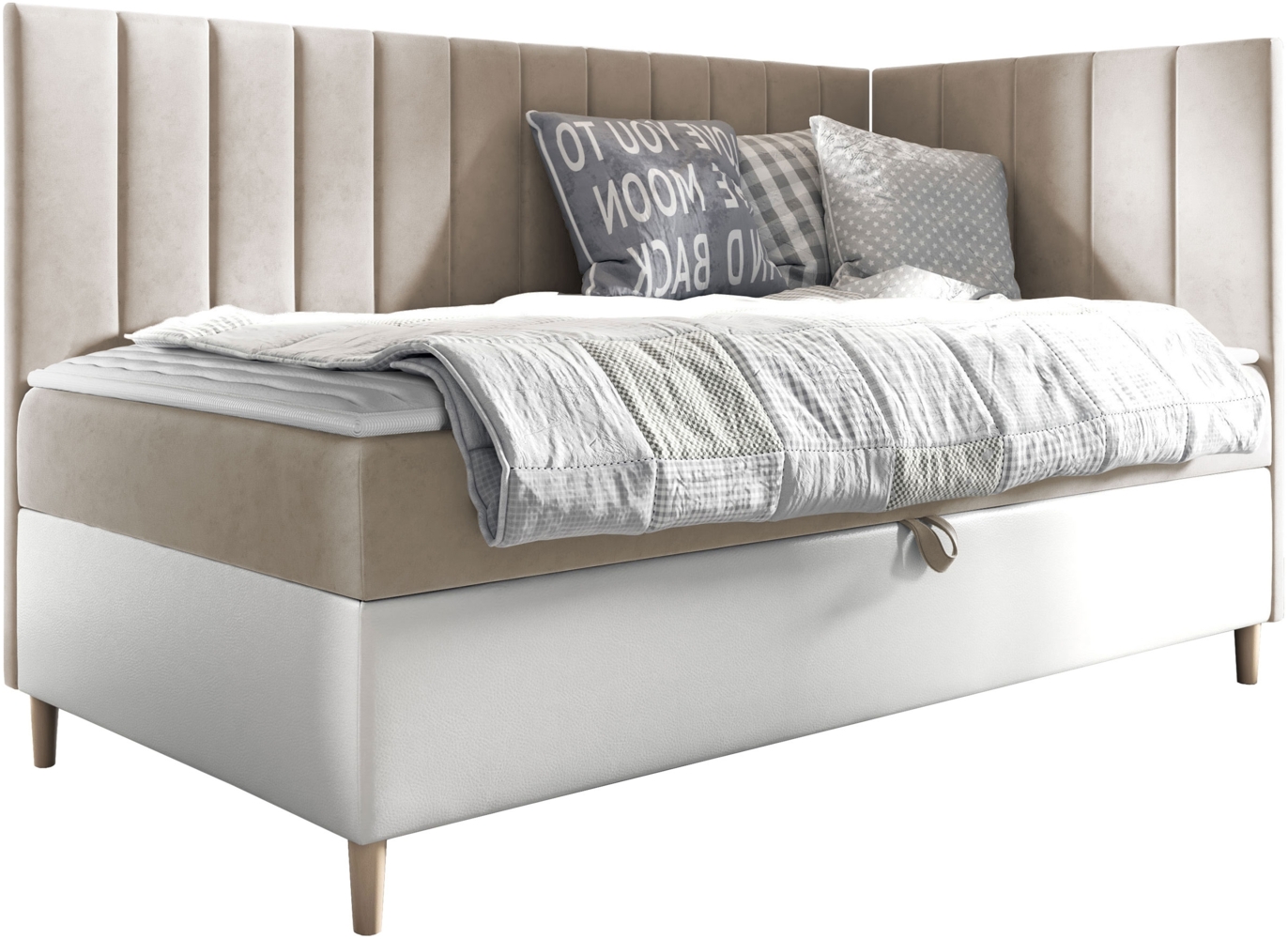 Boxspringbett Chapeni 'Junior 3' beige 100 x 200 cm Rechts Bild 1