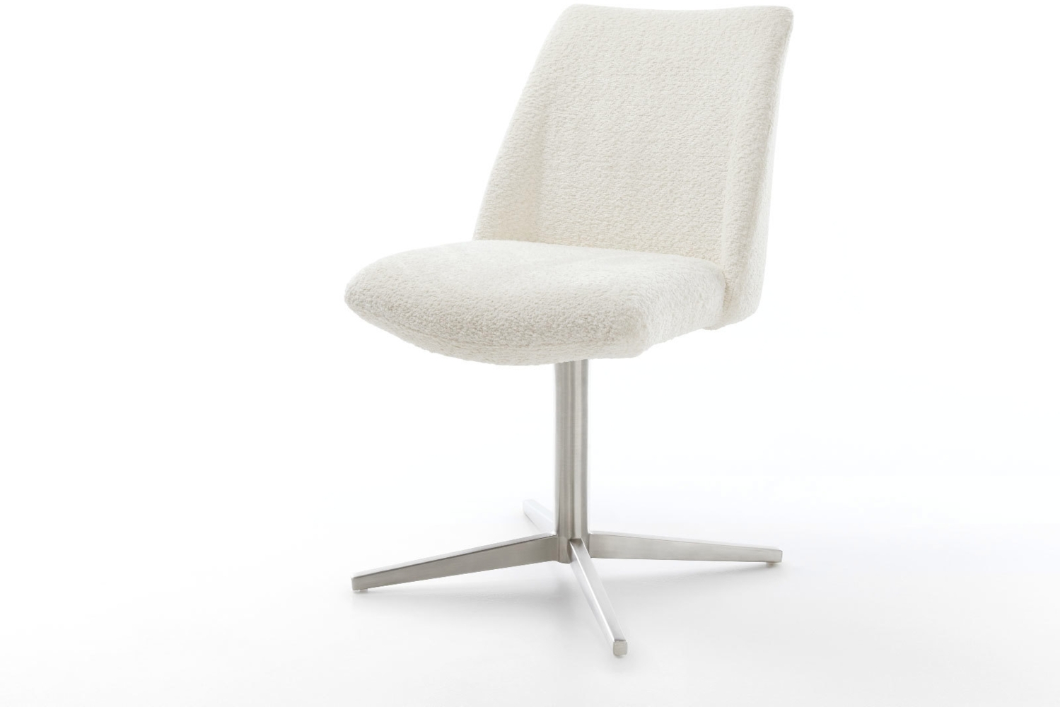 Drehstuhl Elso-Flex Bouclé Weiß Fußkreuz Edelstahl 360° drehbar Taschenfederkern Bild 1