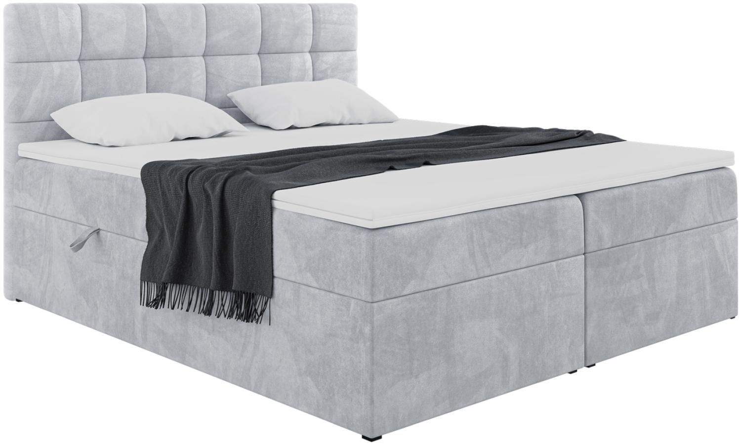 MEBLINI Boxspringbett TAPO 2 120x200 cm mit Bettkasten - H3/Hellgrau Samt Polsterbett - Doppelbett mit Topper & Taschenfederkern-Matratze Bild 1