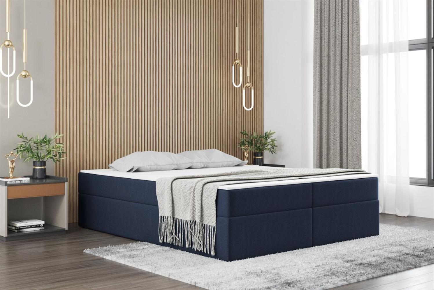 Boxspringbett Schlafzimmerbett PRIMA 140x220cm Stoff Blau inkl. Bettkasten Bild 1