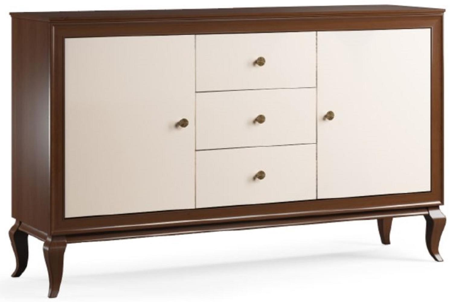 Casa Padrino Luxus Art Deco Sideboard Dunkelbraun / Cremefarben 156 x 43,5 x H. 95,5 cm - Massivholz Schrank mit 2 Türen und 3 Schubladen - Art Deco Wohnzimmer Möbel Bild 1