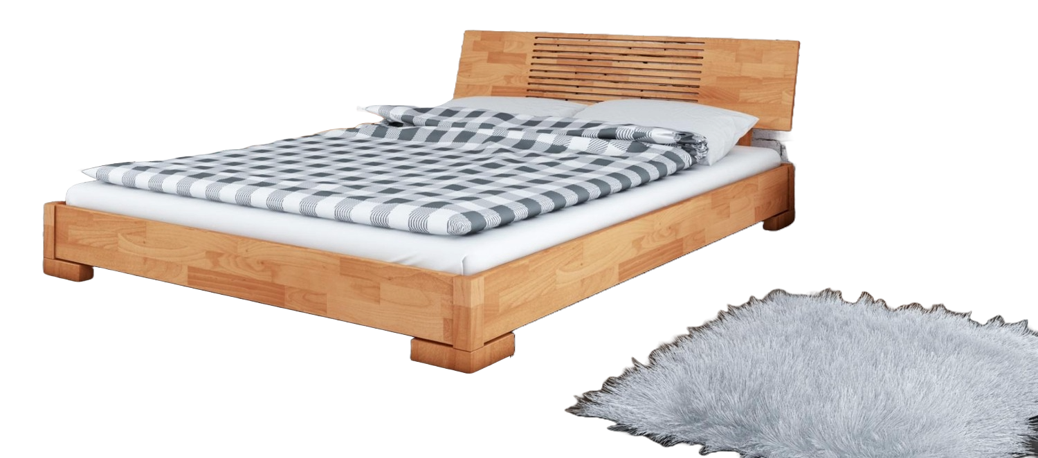 Bett Bento 11 Sonderlänge 140x190 Kernbuche massiv Holzkopfteil und Holzbeine Bild 1