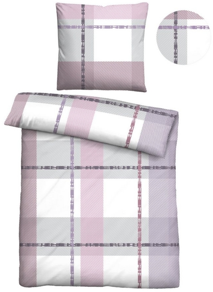 Traumhaft schlafen - Castell - Markenbettwäsche Nicki Bettwäsche 0380746 KARO-STREIFEN-MIX, viola, 1x 135x200 cm + 1x 80x80 cm Bild 1