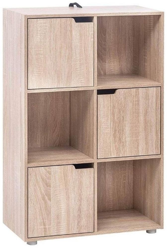 Woltu Bücherregal, 1-tlg, Standregal mit 3 Türen, MDF, 6 Fächer, 60x30x91cm Bild 1