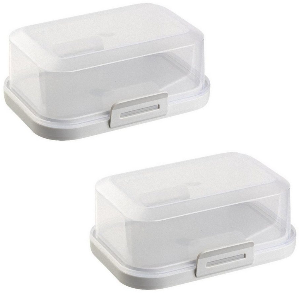 Engelland Butterdose Stapelbare Butter-/Käsedose, Kunststoff, (Vorteils-Set, 2-tlg, mit sicherem Klickverschluss), stapelbar, platzsparend, Ordnung im Kühlschrank, BPA-Frei, Mehrzweck Bild 1
