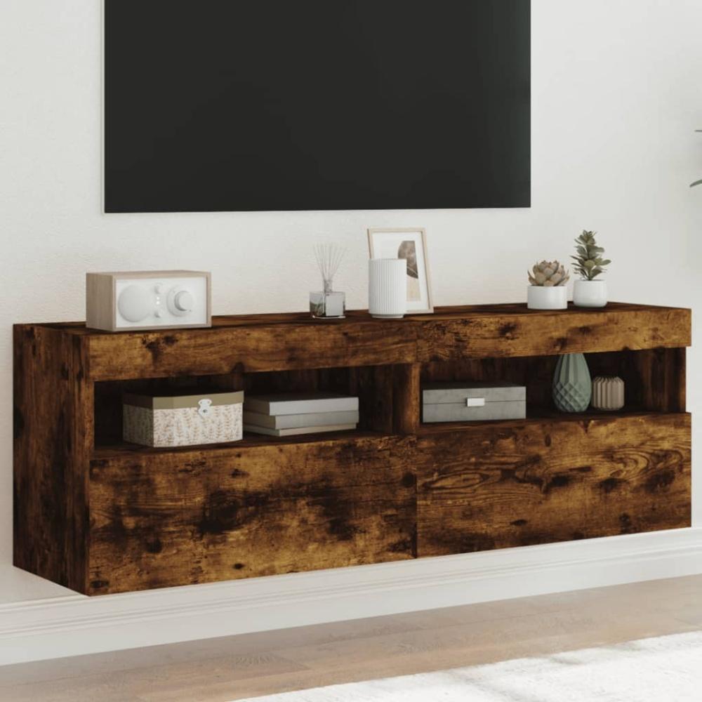 vidaXL TV-Wandschränke mit LED-Leuchten 2 Stk. Räuchereiche 60x30x40cm 837192 Bild 1