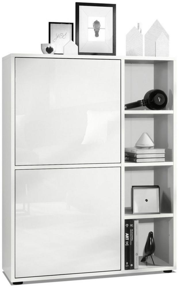 Highboard Schrank Anrichte Cuba mit 8 Fächern, Korpus in Weiß matt / Fronten in Weiß Hochglanz Bild 1