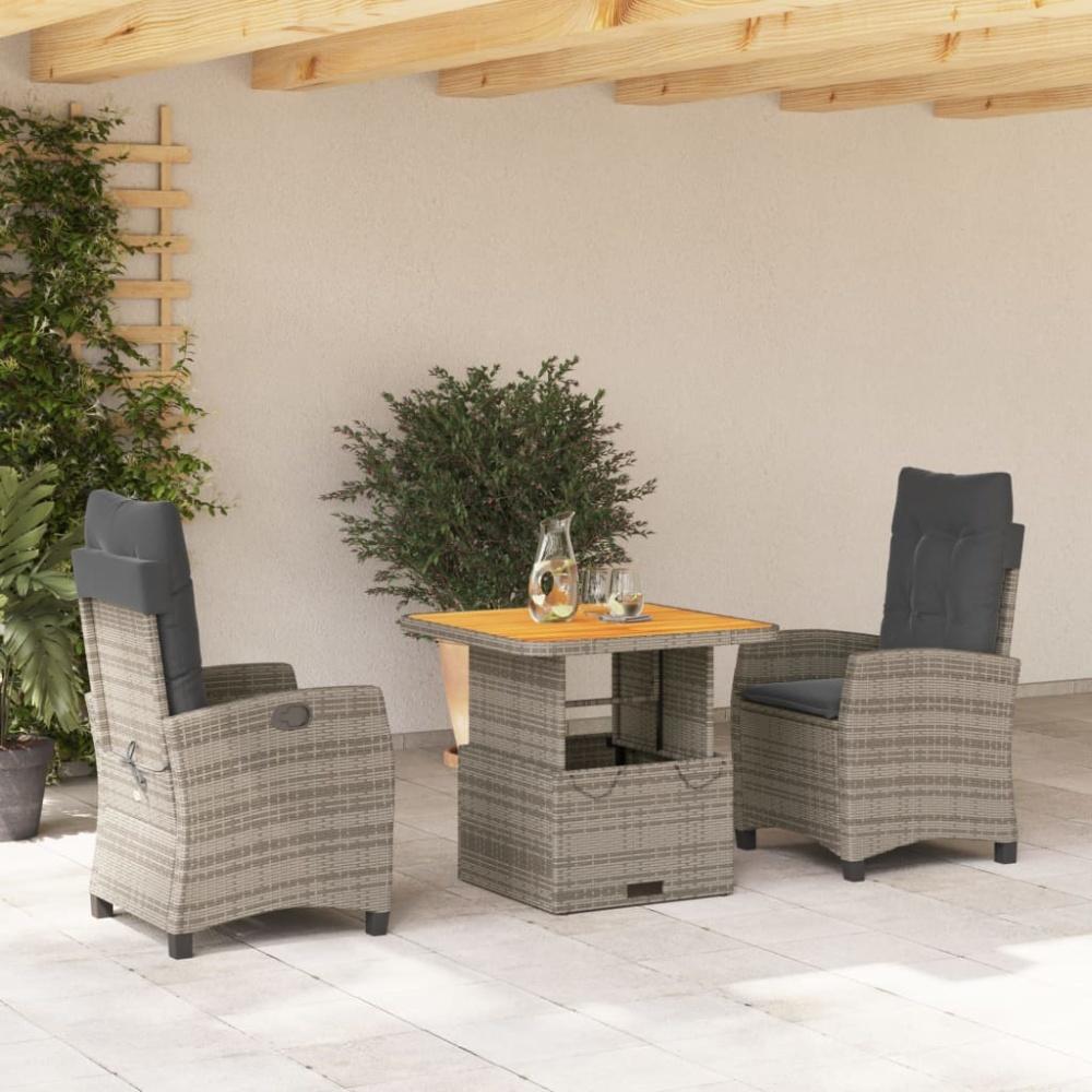 vidaXL 3-tlg. Garten-Essgruppe mit Kissen Grau Poly Rattan Bild 1