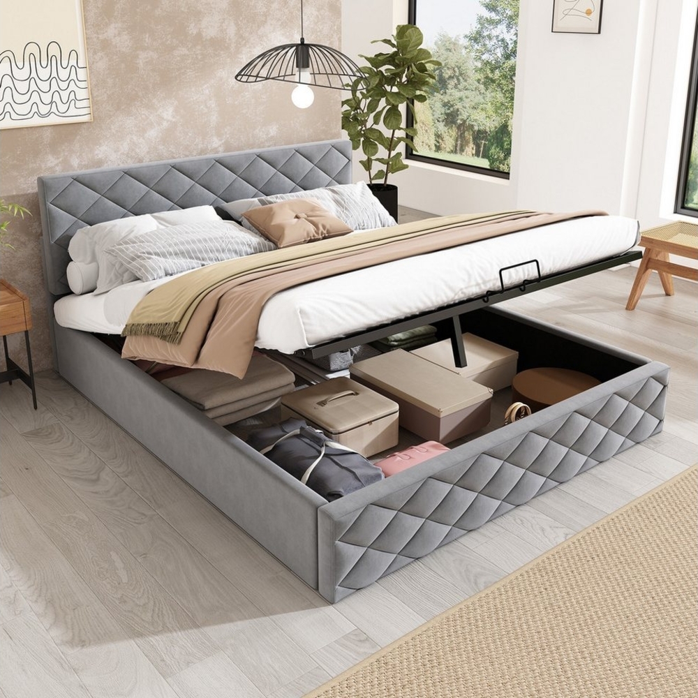 Flieks Polsterbett, Hydraulisches Funktionsbett Doppelbett Samt 140x200cm Bild 1