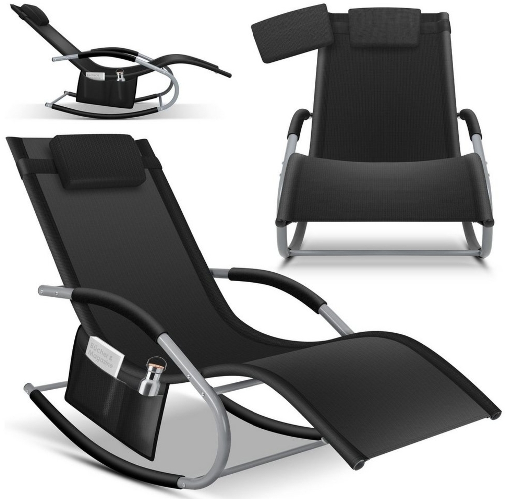KESSER® Sonnenliege Relaxliege Schwungliege | Gartenliege | Gartenstuhl | Klappstuhl faltbar | Liegestuhl | Schaukelsessel | ergonomische Relaxsessel | wetterfest | 150 kg Belastung | Schwarz Bild 1