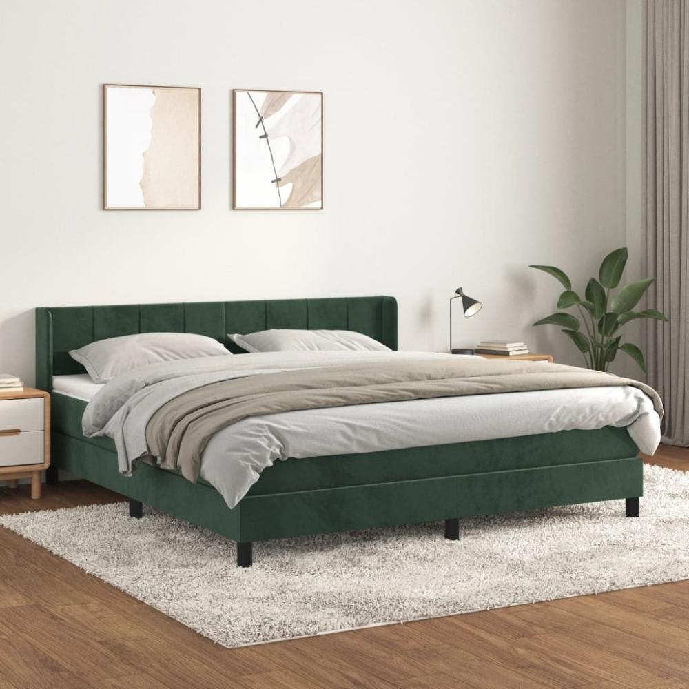 vidaXL Boxspringbett mit Matratze Dunkelgrün 180x200 cm Samt 3130976 Bild 1