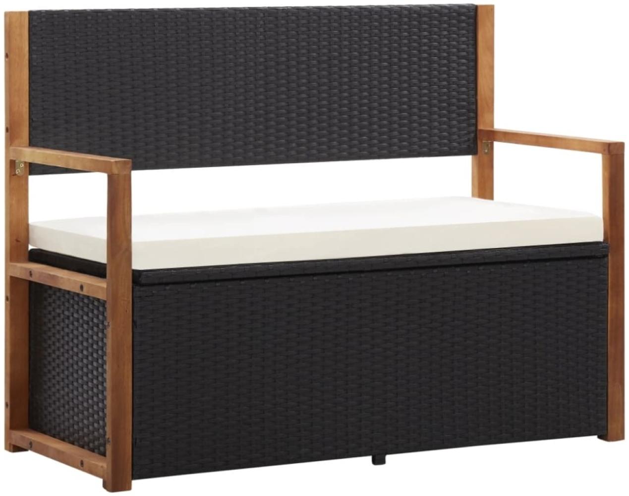 vidaXL Bank mit Stauraum 115 cm Poly Rattan Massivholz Akazie Schwarz 46010 Bild 1