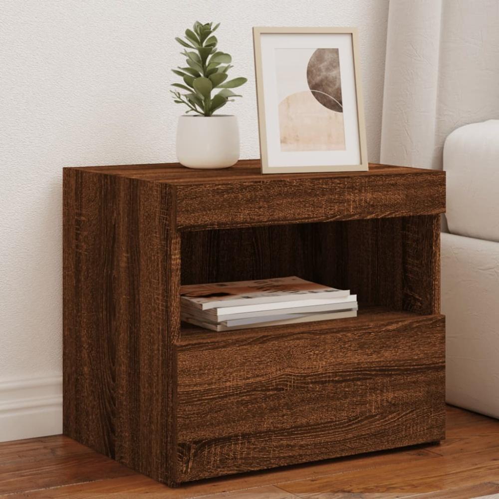 vidaXL Nachttische mit LED-Leuchten 2 Stk. Braun Eiche 50x40x45 cm 836776 Bild 1