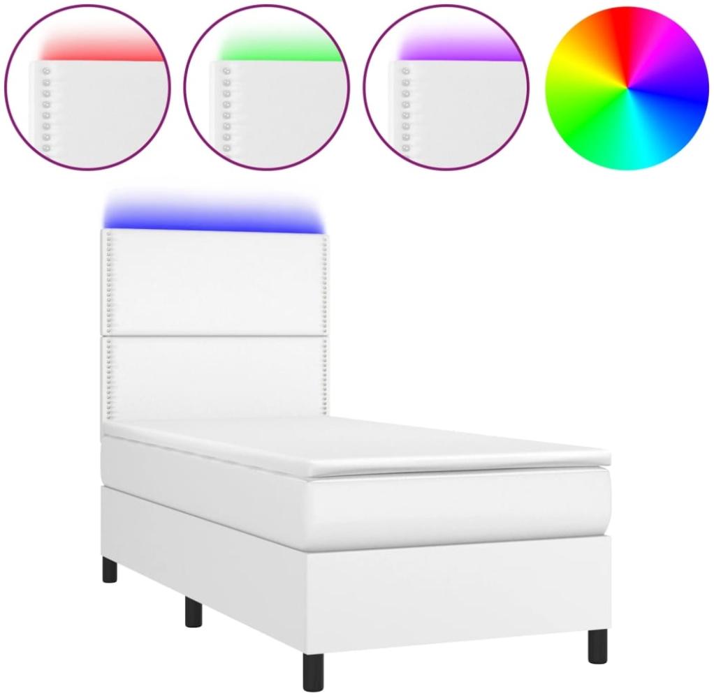 vidaXL Polsterbett mit Matratze & LED Weiß 80x200 cm Kunstleder [3135850] Bild 1