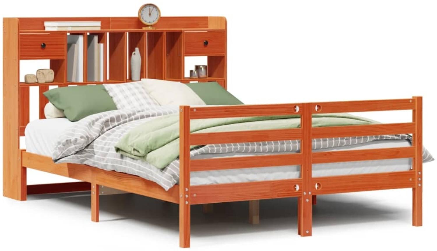 vidaXL Massivholzbett mit Regal ohne Matratze Wachsbraun 150x200 cm 3321957 Bild 1