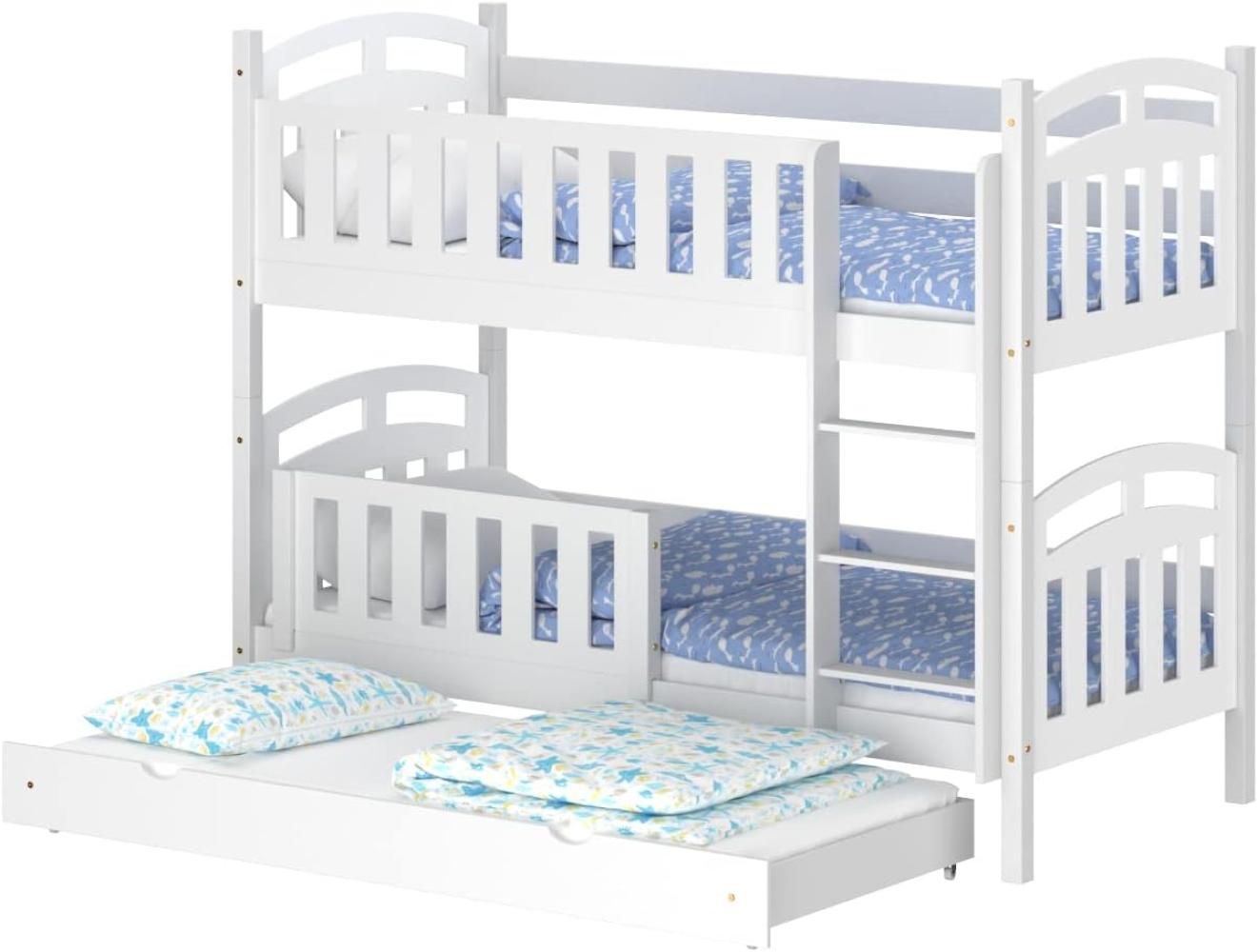 WNM Group Kinderbett Ausziehbar mit Rausfallschutz Suzie - aus Massivholz - Hochbett fr Mdchen und Jungen - Absturzsicherung Ausziehbett - Kinderhochbetten 180x90 / 170x90 cm - Wei Bild 1