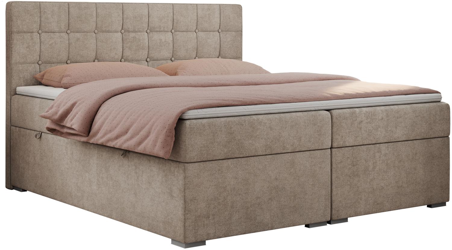 Boxspringbett, Doppelbett, Polsterbett mit Kopfstütze - CARMEN - 120x200cm - Beige Stoff - H4 Bild 1