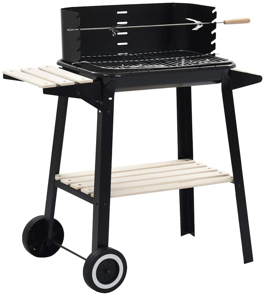 vidaXL Holzkohlegrill Standgrill mit Rädern, Stahl und Holz, Schwarz, 83 x 44 x 87 cm Bild 1