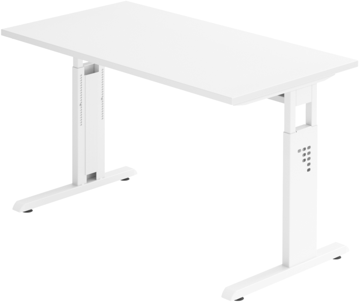 bümö Homeoffice Schreibtisch O-Serie höhenverstellbar, Tischplatte 120 x 67,2 cm in weiß, Gestell in weiß, OS6-12-W-W Bild 1