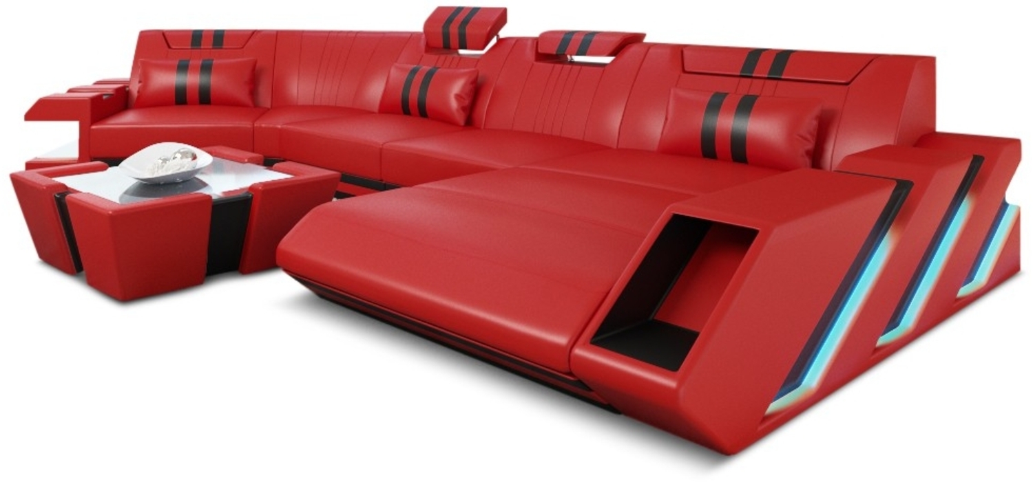 Sofa Dreams 'Apollonia C-Form' Ledersofa, 80 x 190 x 433 cm, Rot / Schwarz, Kunstleder, Rechts Bild 1