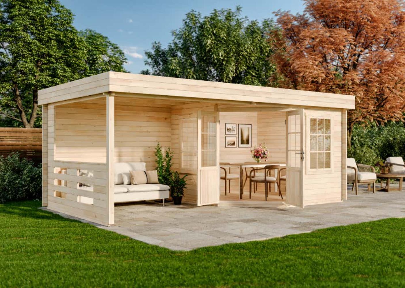 Alpholz Gartenhaus Modell Hanna-40 Gartenhaus aus Holz Holzhaus mit 40 mm Wandstärke inklusive Terrasse Blockbohlenhaus mit Montagematerial Bild 1