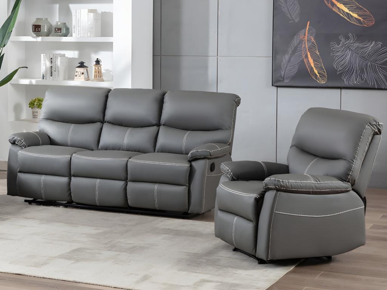 Vente-unique - Couchgarnitur Relax 3+1 - Kunstleder - Grau - CANBY Bild 1
