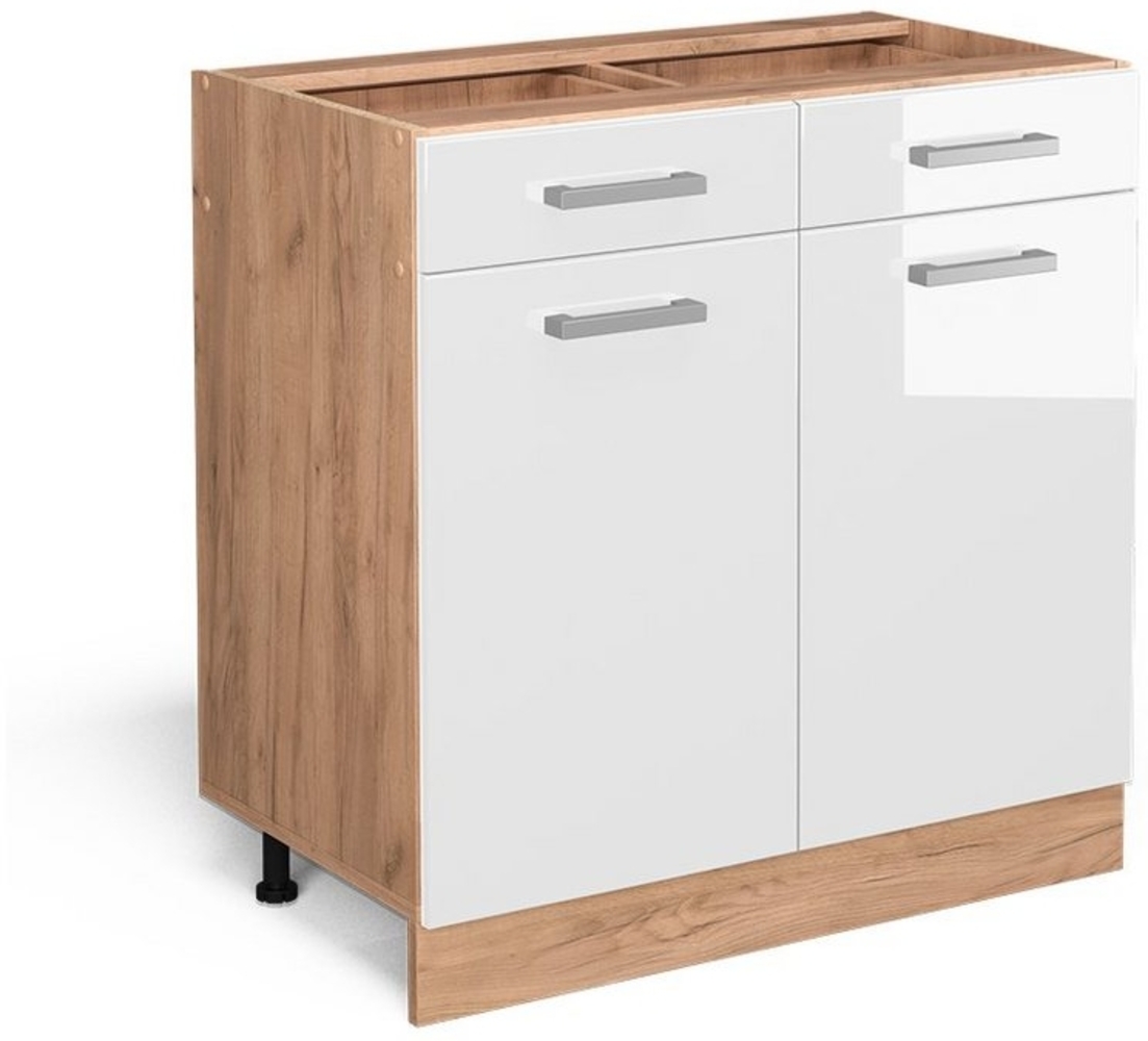 Vicco Küchenschrank Küchenzeile R-Line, Weiß Hochglanz, Schubladenunterschrank 80 cm, ohne AP Bild 1