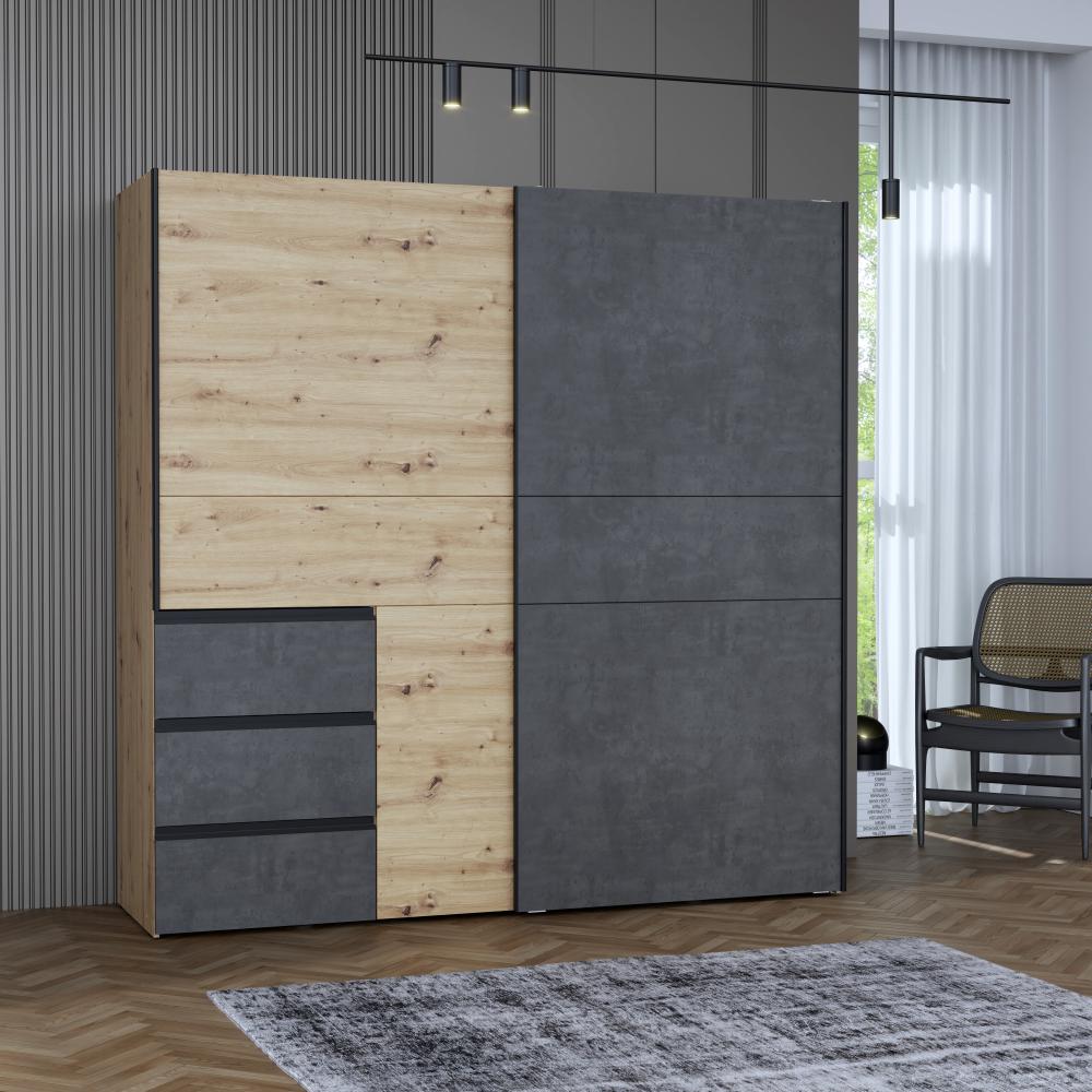 'Winn' Kleiderschrank, Artisan Eiche/betongrau, 200 cm Bild 1