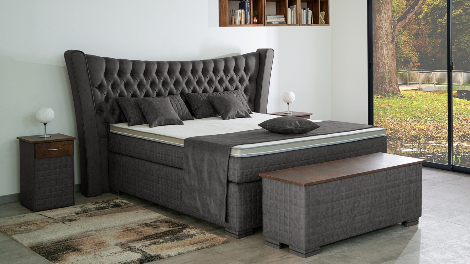 Meisterbetten Boxspringbett Oslo 240x200 in MS-Grey, Matratzenbezug Oslo, Ergoflex-Topper Bild 1