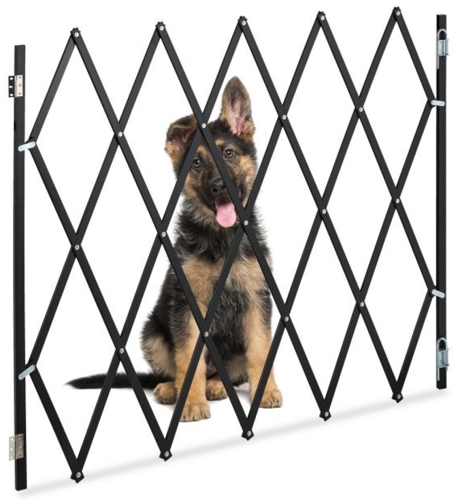 Relaxdays Hundeabsperrgitter, ausziehbar bis 130 cm, 87,5-100 cm hoch, Bambus, Hunde Schutzgitter, Treppe & Tür, Schwarz Bild 1