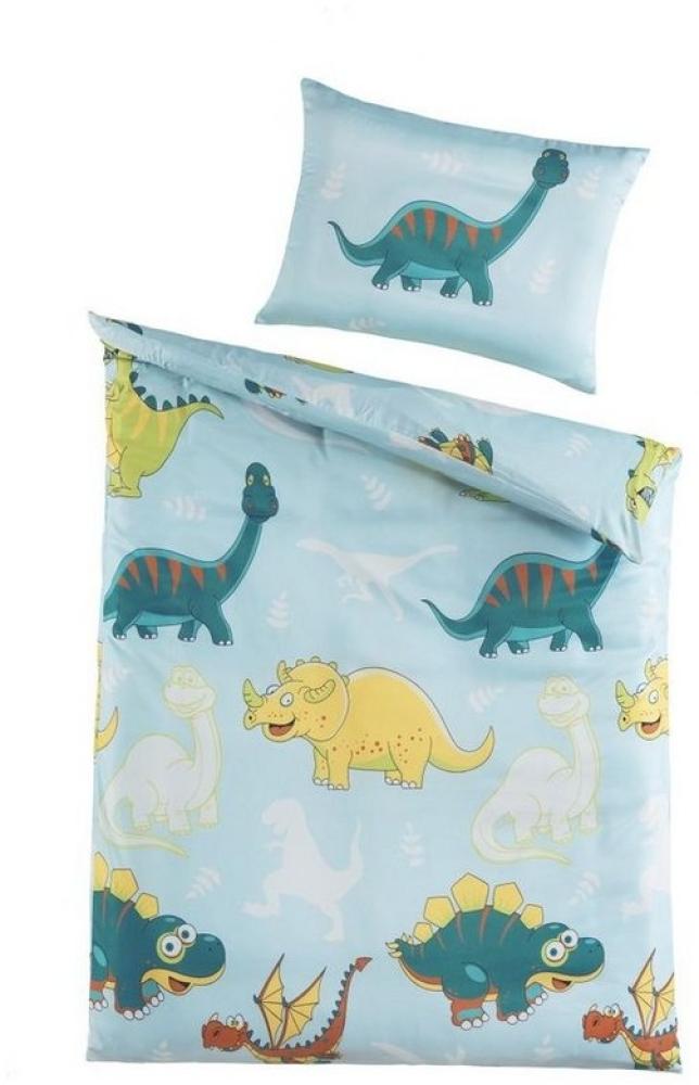 Soma Microfaser Baby Bettwäsche 100 x 135 cm Bettbezug Kopfkissenbezug 40 x 60 cm Dinos Blau Bild 1