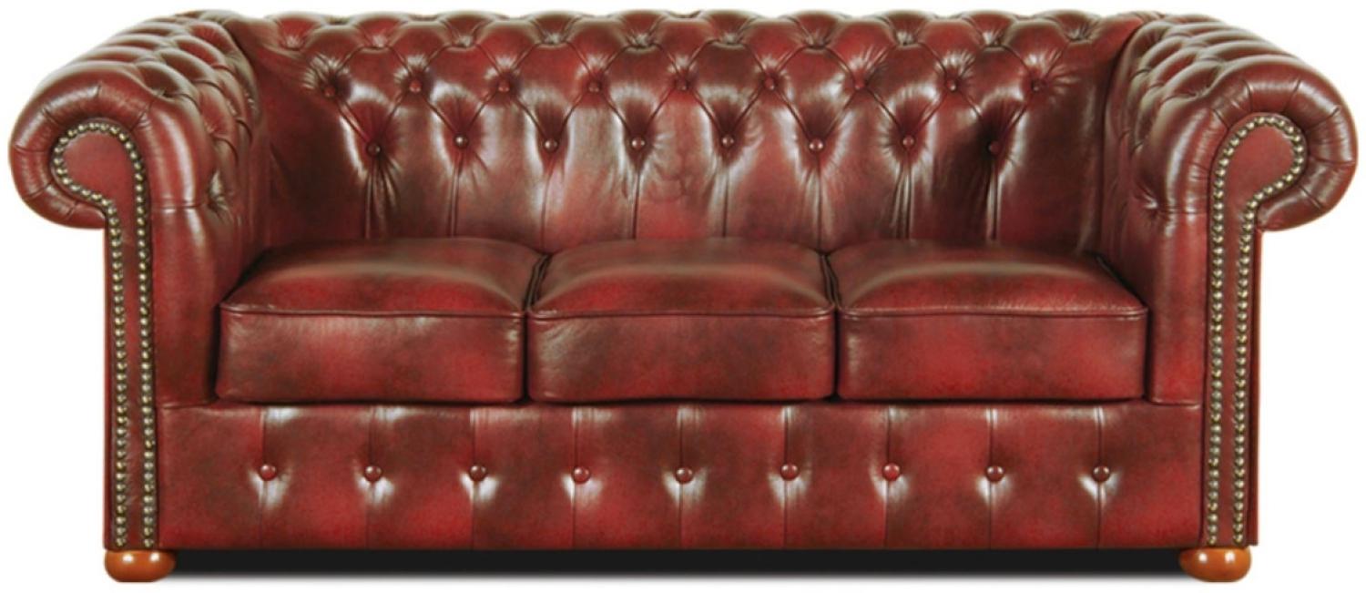 Casa Padrino Chesterfield Echtleder 3er Sofa Weinrot 200 x 90 x H. 78 cm Bild 1