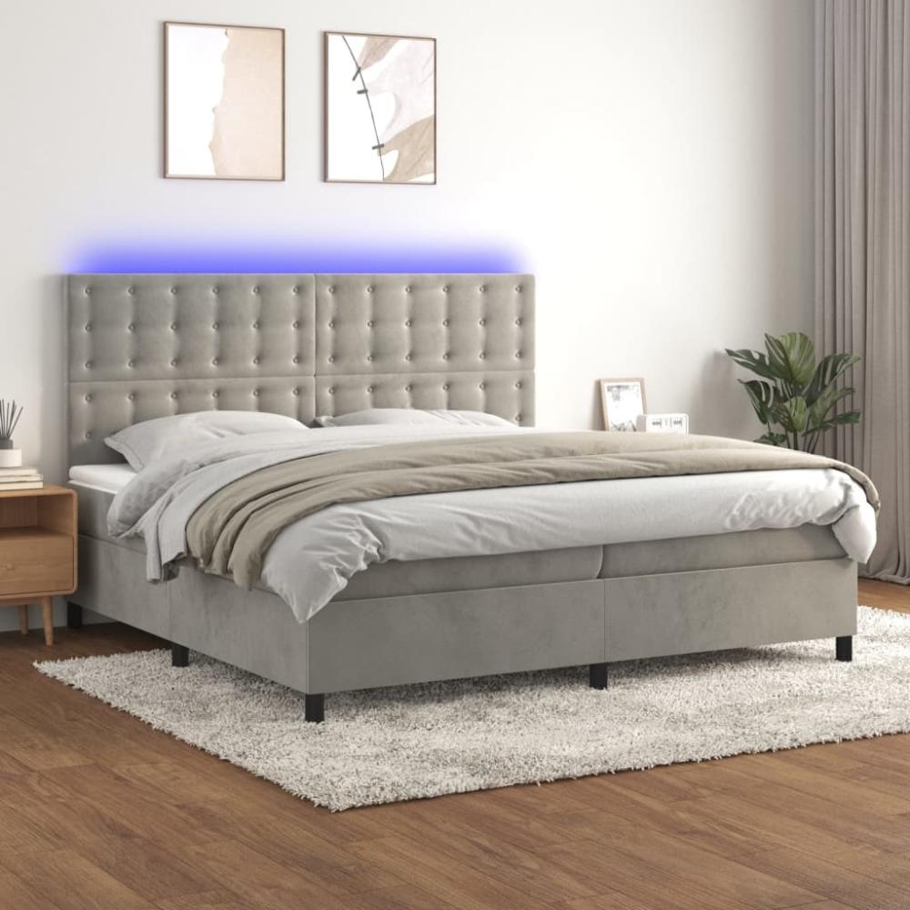 vidaXL Boxspringbett mit Matratze & LED Hellgrau 200x200 cm Samt, Härtegrad: H2 [3136383] Bild 1