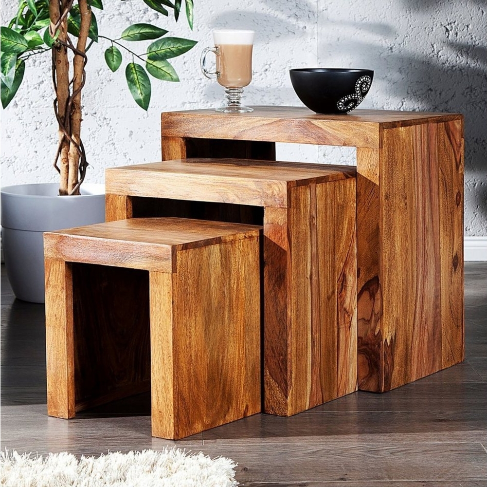 DESIGN DELIGHTS Couchtisch TISCHSET "MADEIRA", Sheesham Holz, 3 teilig, Beistelltisch Bild 1