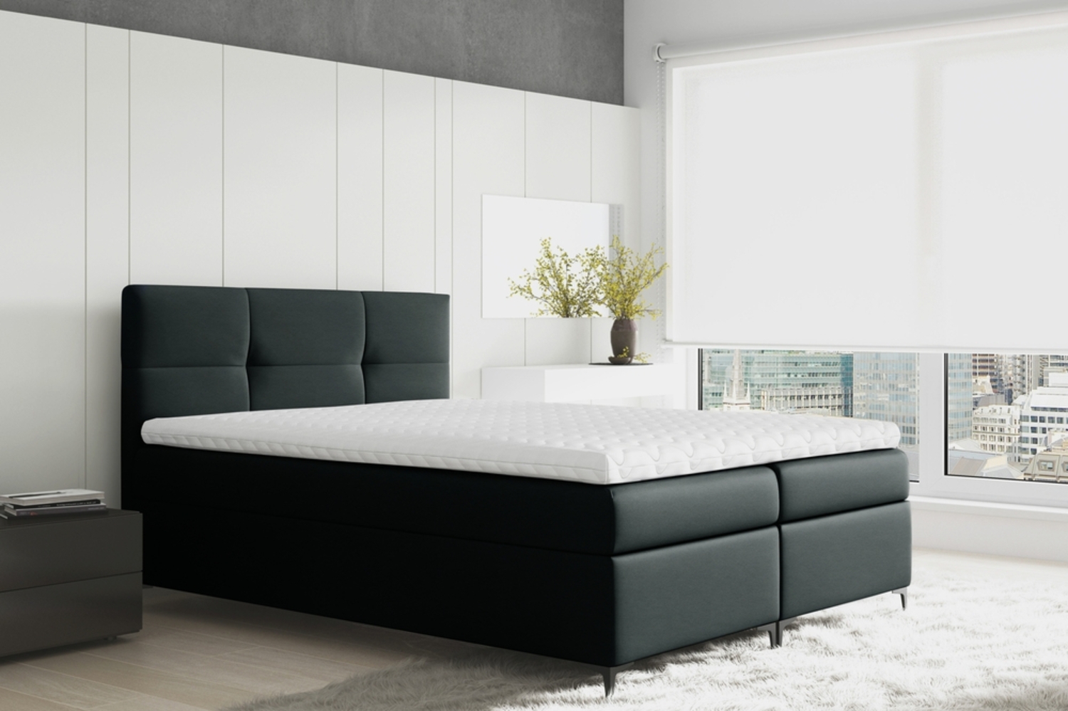 99rooms Nelson Boxspringbett Kunstleder 120x200 cm Schwarz Bild 1