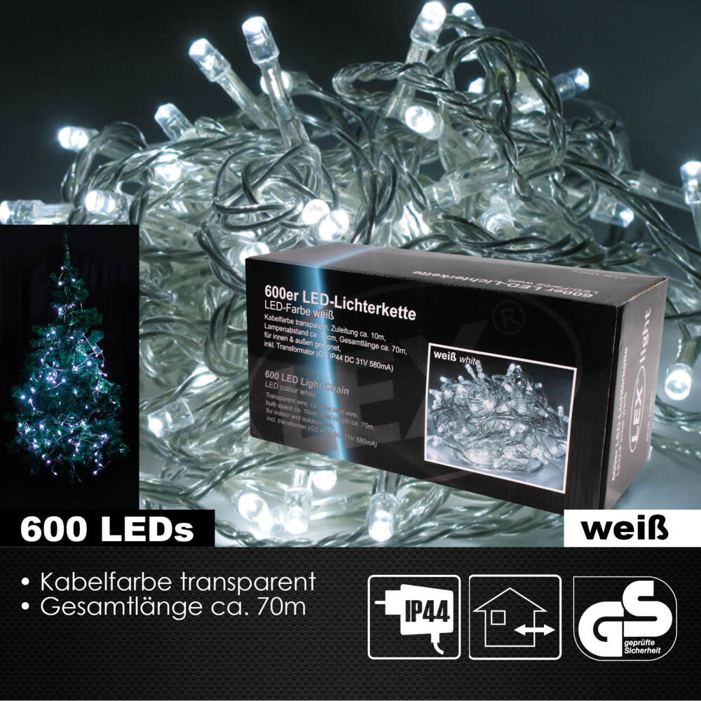 600er LED Lichterkette Außen Innen Partylichterkette Weihnachtslichterkette weiß Bild 1